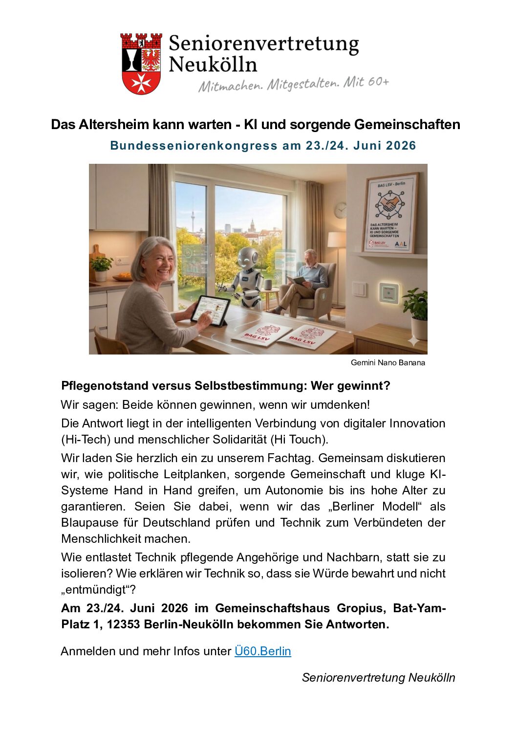 You are currently viewing  Bundesseniorenkongress: Das Altersheim kann warten - KI und sorgende Gemeinschaften